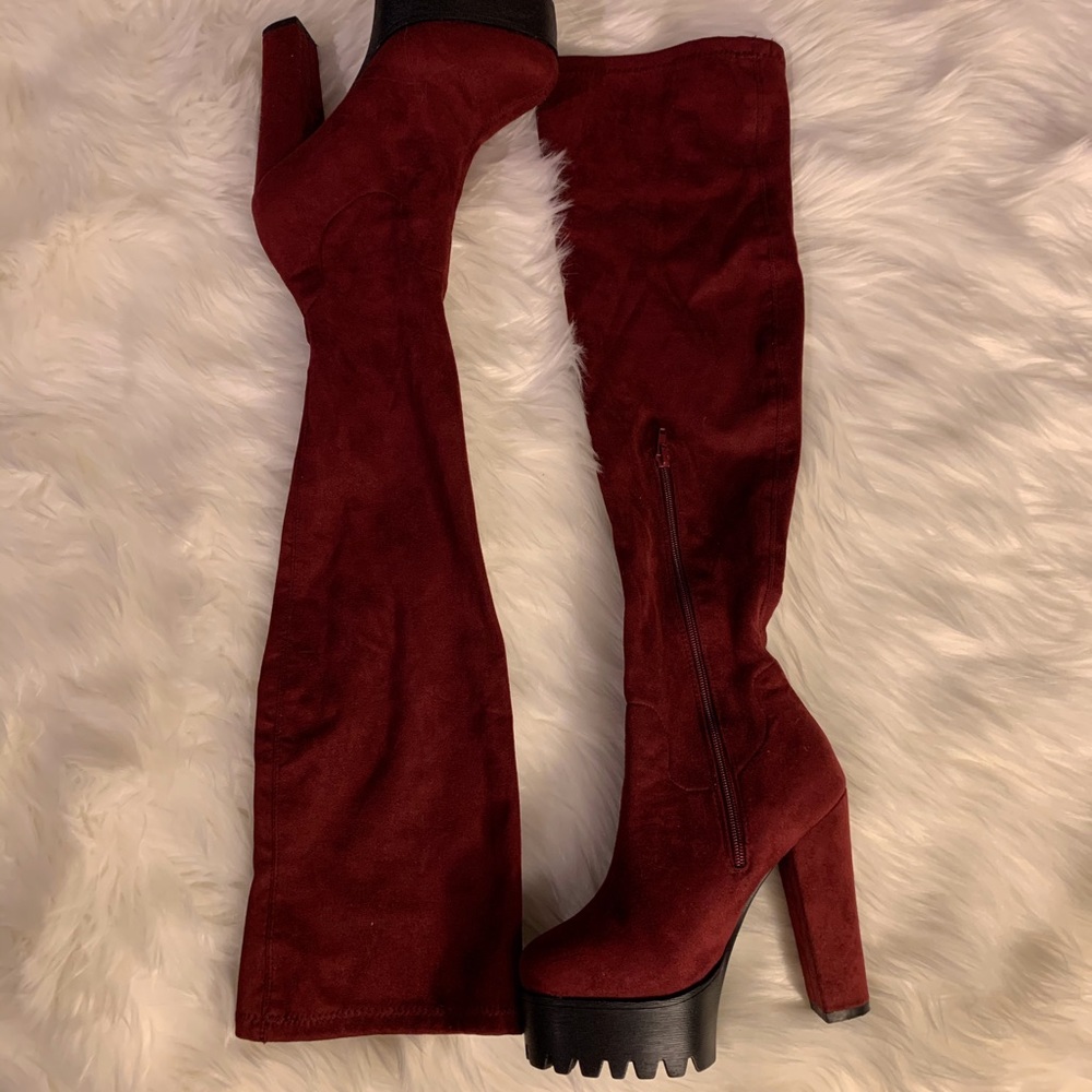 Wine Thigh High Boots